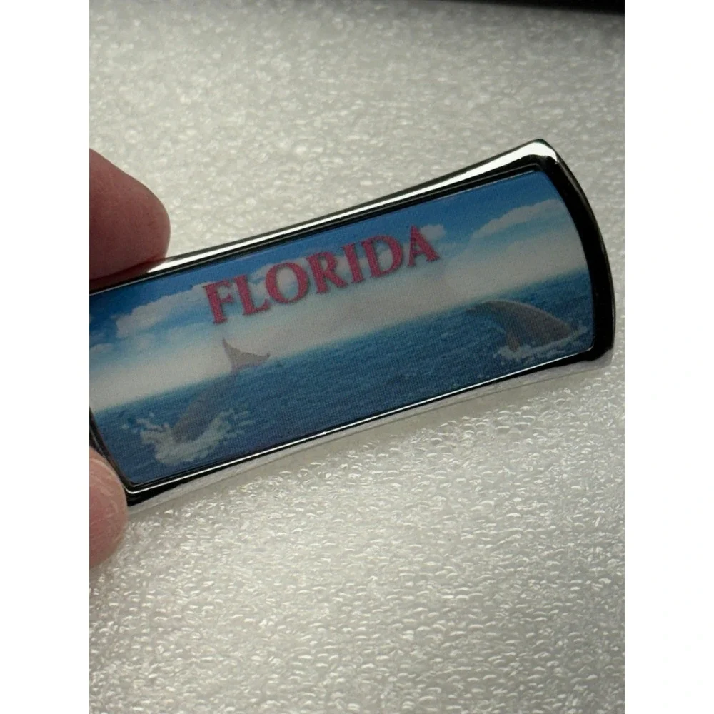 Florida Dolphin Beach‎ Scene Souvenir Keychain Metal Chrome Erica Beach Scene